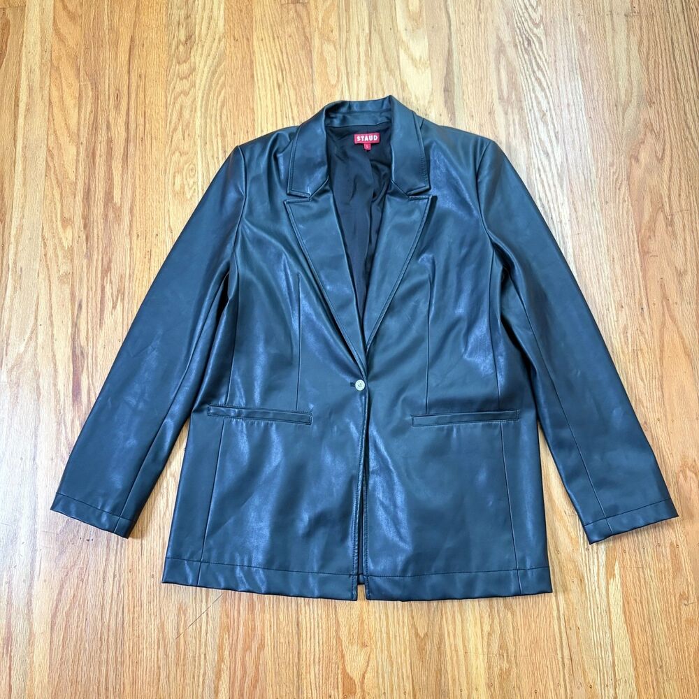 STAUD Black Dressy Vegan Leather Oversized Blazer Jacket Womens Size Large